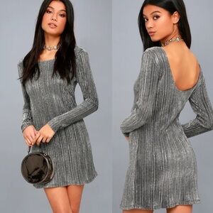 Amuse Society Black Glittery Long Sleeve Round Neck Scoop Back Mini Dress Size M